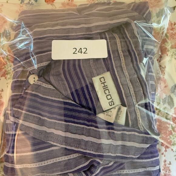 Chicos Womens Silk Linen Button Up Stripped Top XL Mature Office Career Business - Picture 11 of 11